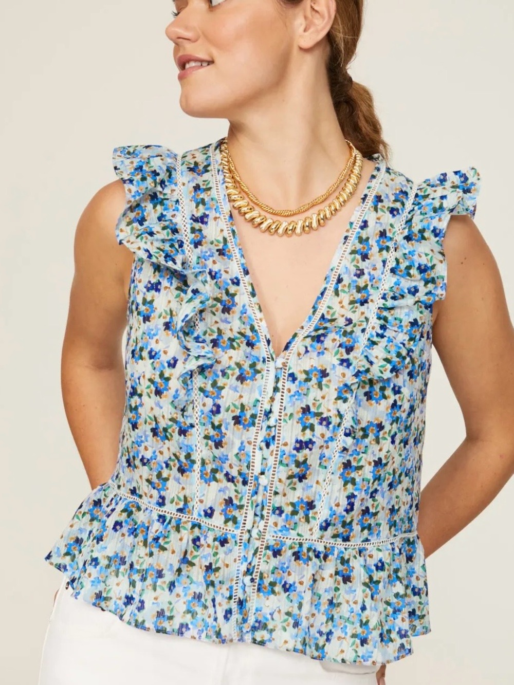 VERONICA BEARD Araya Top in Cobalt Multi